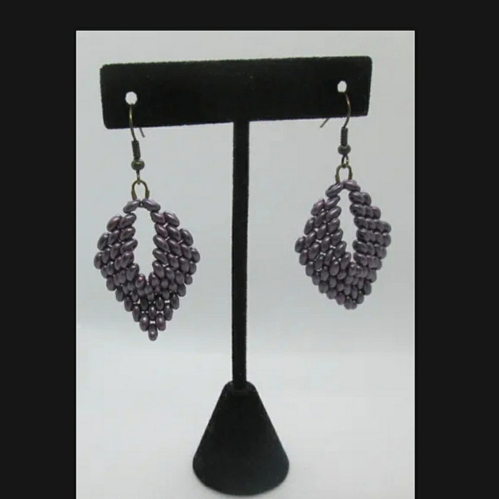 Purple Earrings Beaded - handmade